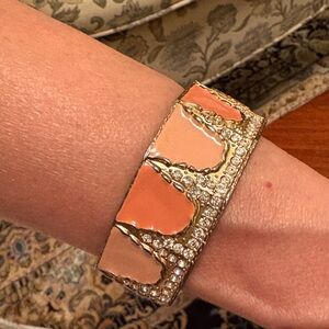 Gold and Peach Enamel Bangle Bracelet